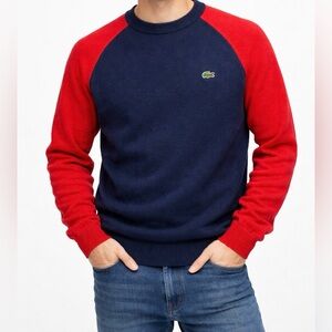 Lacoste Men’s Size 6 XL Navy Red Colorblock Crewneck Sweater Classic Croc Logo✅